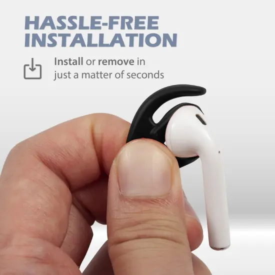 Insten 3 Pairs Ear Hooks Compatible with AirPods 1 & 2 Earbuds, Anti-Lost EarHooks Accessories, Comfortable Soft Silicone Covers, with Storage Box (Not Fit in Charging Case) Black {3}