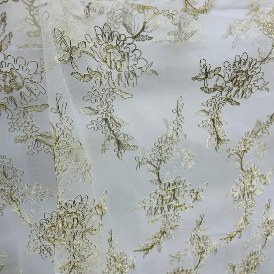 1 Yard Elegant Corded Bridal Lace Fabric Embroidered on 100% Polyester Net Mesh 51 inch Width Gold {6}