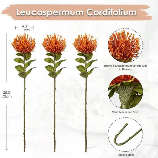 3Pcs Orange Artificial Fall Flowers Spider Mum Flower {2}