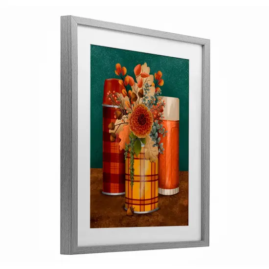 Autumnal Thermos & Botanicals Print Under Glass Wall Art Gray {3}