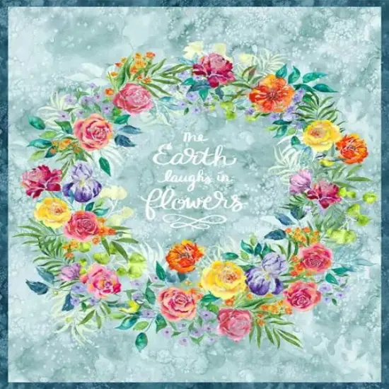 Chickadee Laughter Quote Panel Feather Blue 44"/45" Fabric Per Yard {1}