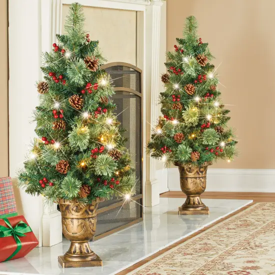 Collections Etc 36-inch LED Lighted Artificial Evergreen Tree with Gold-Tone Planter {1}
