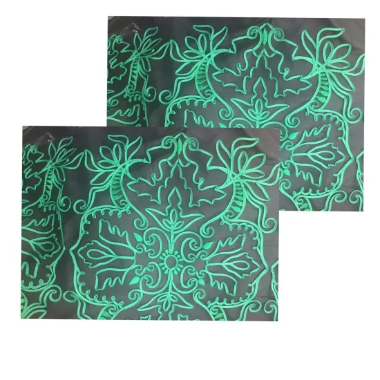 1 Yard Black Background Emerald Green Ribbon Lace Fabric 60 Inches Wide {4}