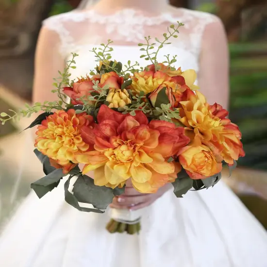 Orange Dahlia Peonies Artificial Flowers 2 Bouquets Dahlia Combo Peony Silk Flowers 18stems Faux {3}