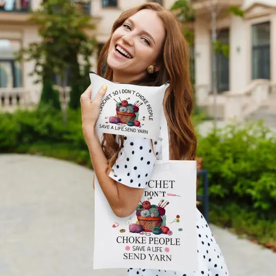 Crochet Canvas Tote Bag - 2Pcs {4}