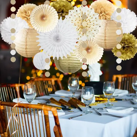 White Gold Party Decorations Tissue Pom Poms {3}