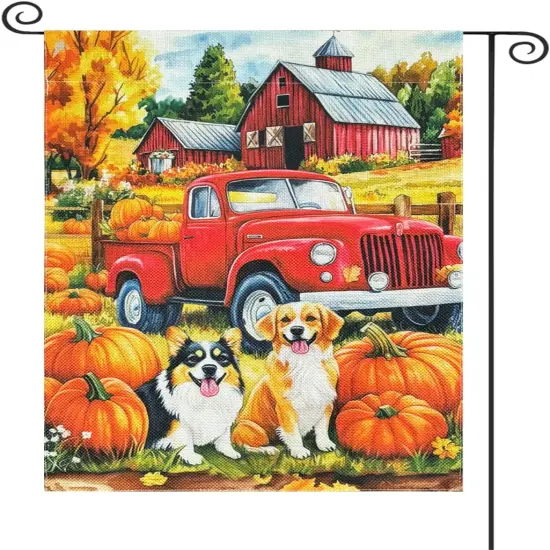 Fall Dog Garden Yard Flag 12x18 Inch(Pumpkin Dogs) {5}