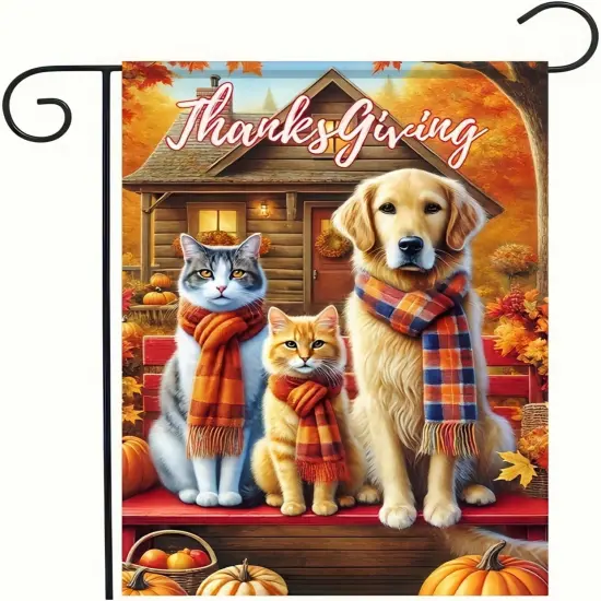 Thanksgiving Fall Garden Yard Flag 18x12inch(Cat and Dog) {5}