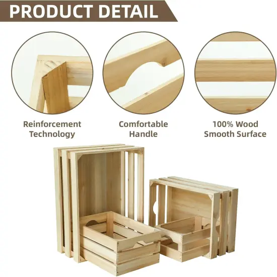 Large Wooden Crates Unfinished Set of 4 Storage Crates {3}