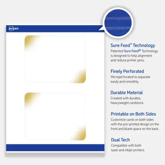 Avery Printable Square Business Cards with Sure Feed Technology, Pre-Printed Gold Lace Trim Pattern, Matte White, 2.5" x 2.5", Laser & Inkjet Compatible, 90 Total {3}