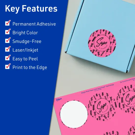 Avery Bright Pink Paper Labels, 2.5" Diameter Round {2}
