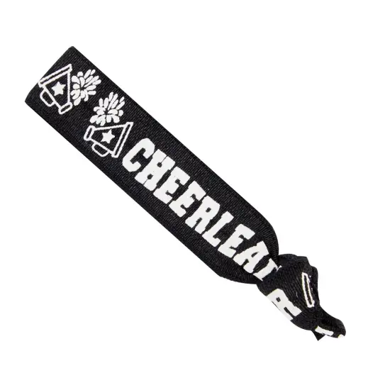 50 Pack Black Cheer Bracelets for Girls, Ponytail Holder for Cheerleader Gifts, Pom Pom Design (4 In) {7}