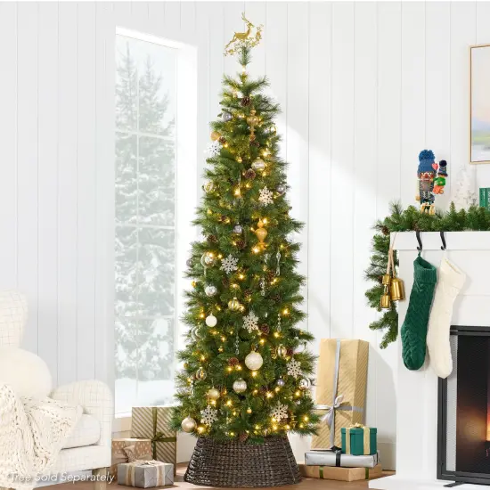 Best Choice Products 36in Woven Hyacinth Christmas Tree Collar, Tree Skirt Accessory w/ Cord Cut-Out Espresso {6}