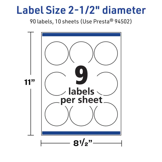 Avery TrueBlock Matte White Paper Labels,2-1/2" diameter Round {5}