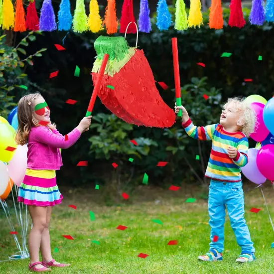 Red Chili Pepper Pi&ntilde;ata with Pi&ntilde;ata Stick and Blindfold, Fiesta Pi&ntilde;ata Funny Pi&ntilde;ata for Hot Pepper Festival Chili Themed Birthday Party Supplies Decoration {5}