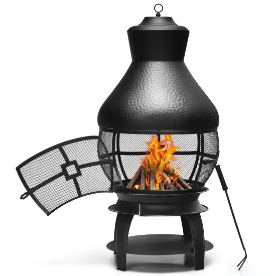 Black Iron Outdoor Chimenea Fireplace and Smokeless Design {1}
