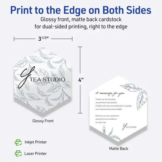 Avery Printable Hexagon Flat Cards, Sure Feed Technology, 3-1/2" x 4", Glossy White Cardstock, Print-to-The-Edge, Laser/Inkjet Printable, 100 Total {6}