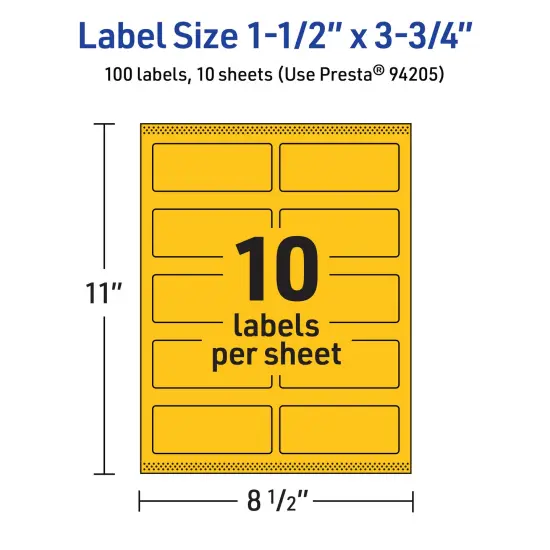 Avery Bright Yellow Paper Labels, 1.5" x 3.75" Rectangle {5}