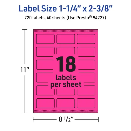 Avery Neon Magenta Paper Labels, 1-1/4" x 2-3/8" Rectangle {5}