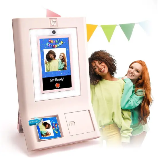 HP Sprocket Photobooth 3" x 4" Color Photo Printer with Touch Screen, LED Ring Light, Wi-Fi & More! Pink {1}