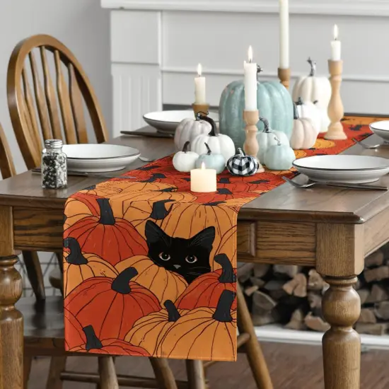 Pumpkins Black Cat Fall Table Runner,13x72 Inch {3}