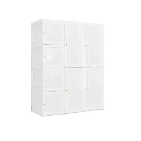 White 12 Cubes Clothes Foldable Portable Armoire with Buckles Locking 2 Doors and 2 Rods {1}