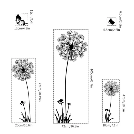 Arawat 2 Set Dandelion Wall Decals Flower Stickers Murals Butterflies Wall Decor for Bedroom Office Bathroom Living Room Floral Wall Decals Removable Wall Art Decoration Peel and Stick Room Wall Decor {5}