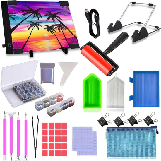 59 Pcs Diamond Painting A4 LED Light Pad Kit, 5D Diamond Painting Accessories Tool Kit Full Drill for Adults and Kids, Supplies Includes Storage Case, Pens,Stand,Pad Board {5}