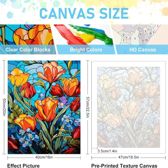 Paint by Numbers Kit for Adults- Flowers Adult Paint by Number Kits on Canvas for Beginners, Stained Glass DIY Acrylic Oil Number Painting Kits for Home Wall Decor Gift 16"x 20" (without Frame) {3}