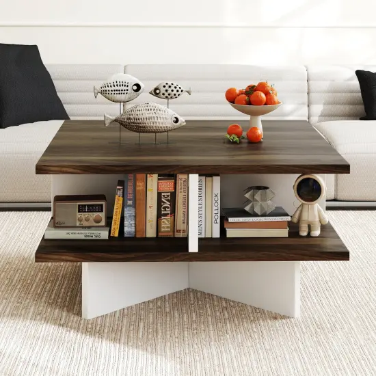 Engineered Wood Coffee Table with Storage Compartments, 2-Tier {4}