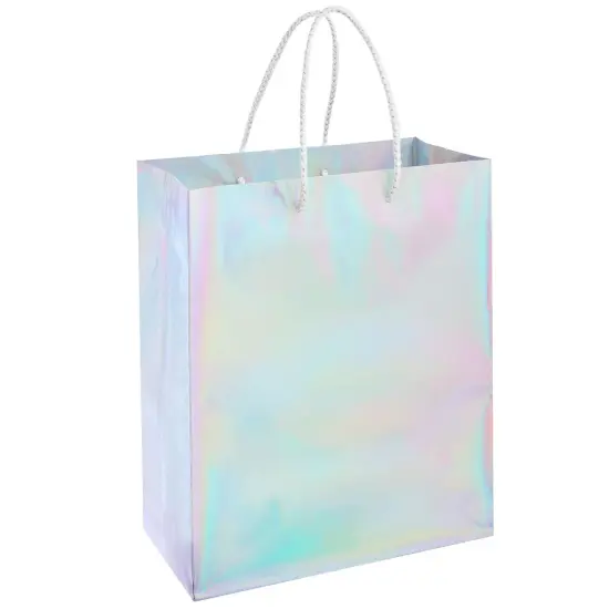 24 Pack Holographic Silver Gift Bags with Handles, 8x4x10 Inch for Wedding, Birthday, Retail, Small Business, Shopping {6}