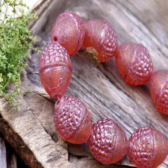*8* 10x12mm Metallic Pink Washed Translucent Matte Orange Acorn Oval Beads {2}