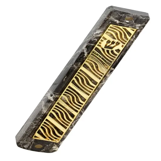 Marble Mezuzah Case with Diagonal Wavy Pattern on Plate Copper {1}