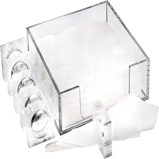 Lucite Napkin Holder Set with 6 Napkin Rings {6}