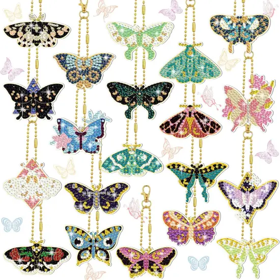 20 Pcs Butterfly Diamond Painting Keychains Kits Diamond Art Keychain 5d Butterfly Diamond Key Chain Spring Summer Diamond Hanging Ornaments Key Ring for Adults Beginners DIY Crafts Decor {1}