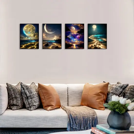 Moon Diamond Painting Kits for Adults, 5D Diamond Art Kits for Beginners, DIY Diamond Arts and Crafts for Living Room, Diamond dots Kits Kids Room 4 PCS Wall Art {2}