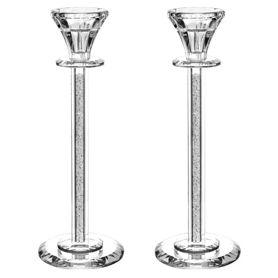 Crystal Candlesticks with Mirrored Base Silver {2}