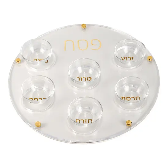 Lucite Seder Plate with Leatherette Backing Gold {2}