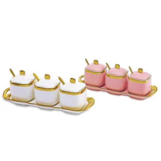 Coffee Tea and Sugar Porcelain Pots with Gold Trim Pink {2}