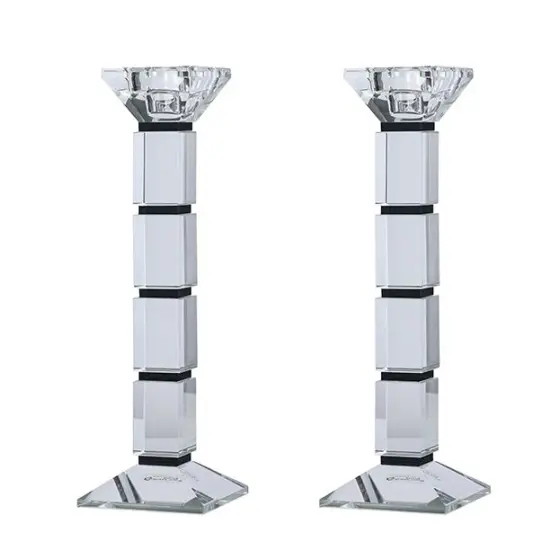 Crystal Candlesticks Square Design Set of 2 - Black {3}