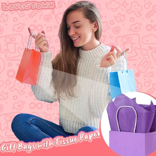 24 Pack 5.5x2.75x7.8 Inch Gift Bags with Tissue Paper, 8 Colors Party Favor Bags {4}