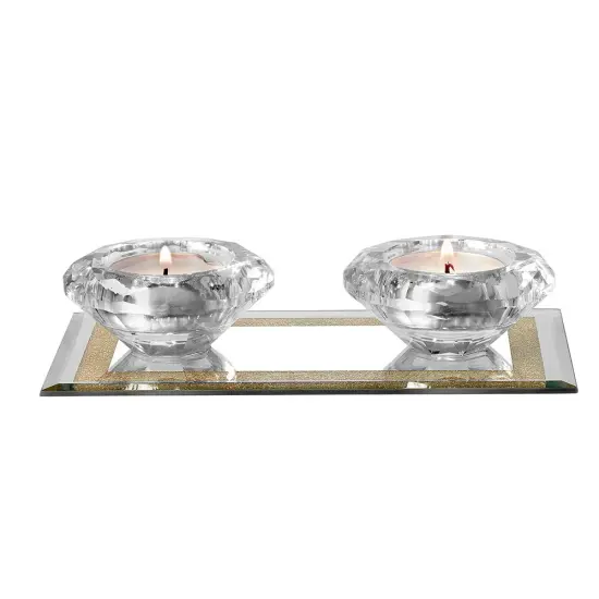 Crystal Tealights Holder with Tray Silver {3}