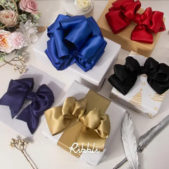 Champagne Gold Double Faced Satin Wired Ribbon {4}