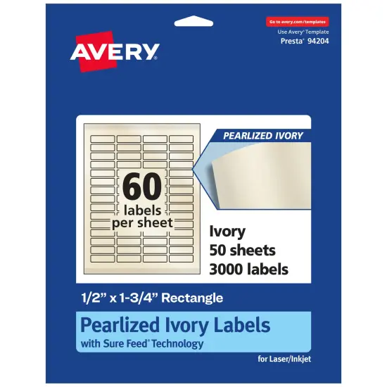 Avery Pearlized Ivory Rectangle Labels with Sure Feed Technology, Print-to-the-Edge, .5" x 1.75" {1}