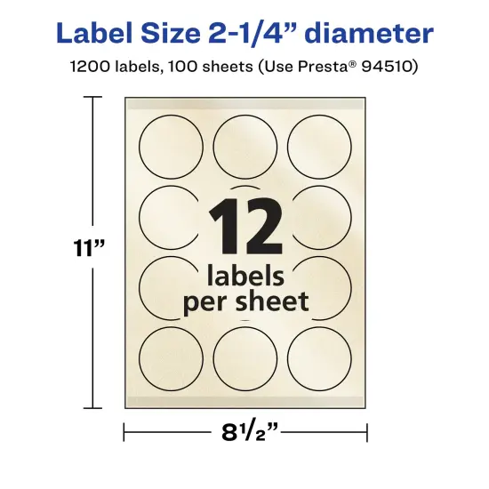 Avery Pearlized Ivory Round Labels with Sure Feed Technology, Print-to-the-Edge, 2.25" diameter {5}