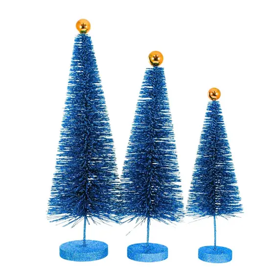 Cody Foster 18.0 Inch Blue Glitter Trees 3 Pc Set Christmas Decorative Tree Set , Christmas Decor Christmas Village Decorate {2}