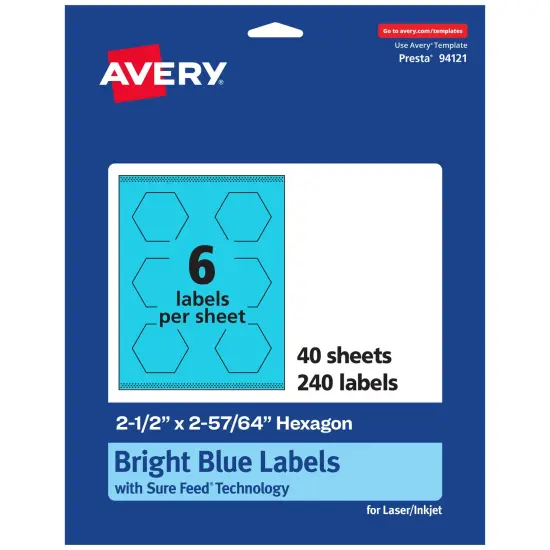 Avery Bright Blue Paper Labels, 2-1/2" x 2-57/64" Hexagon {1}