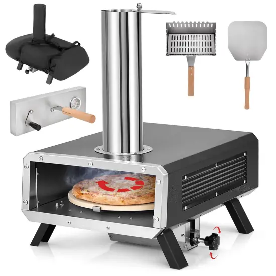 Costway Outdoor Pizza Oven Wood Pellet Pizza Stove with 12" Round Rotatable Pizza Stone {1}