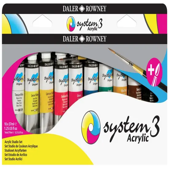 Daler-Rowney System3 Acrylic Paint Studio Set 10/Pkg-With Free Brush {1}