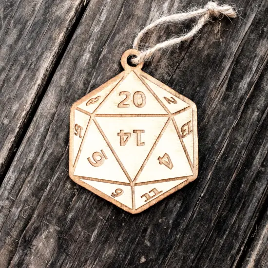 Ornament - D20 - Raw Wood 3x3in {5}